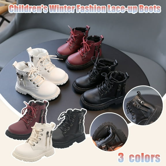 Hinvhai Toddler Boys Girls Classic Lace Up Martin Boots Clearance,Fashion Casual Outdoor Hiking Shoes Non Slip Solid Color Side Zipper Ankle Boots White 12M(30)