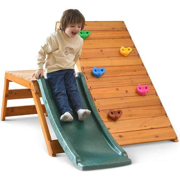 Avenlur Palm Outdoor and Indoor Playground 5 in 1 Backyard Playset with Ladder, Rock Wall, 4 ft. Slide, Tent Fort, Montessori Waldorf Style Play Set Climber Playhouse Toddlers, Children, Kids 2 - 8yr