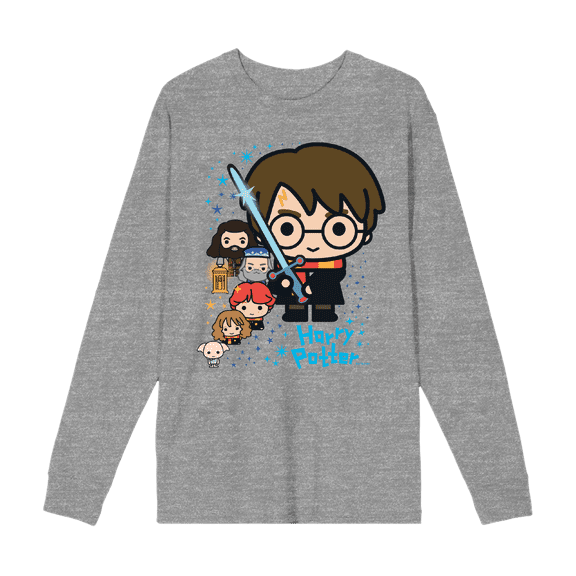 Harry Potter Chibi Characters & Glowing Sword Long Sleeve Unisex Adult Tee-Medium