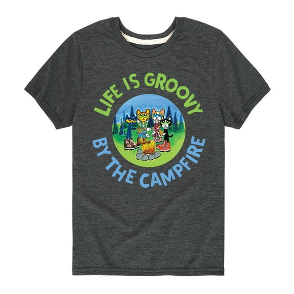 Pete The Cat - Life Is Groovy By The Campfire - Toddler And Youth Short Sleeve Graphic T-Shirt
