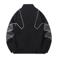 thumbnail image 3 of LODIENY Varsity Jacket for Men Zip Up Color Block Breathable Waterproof Durable Windbreaker Jackets Long Sleeve Stand Neck Relaxed Fit Streetwear Coats with Pockets Black XXXL, 3 of 8