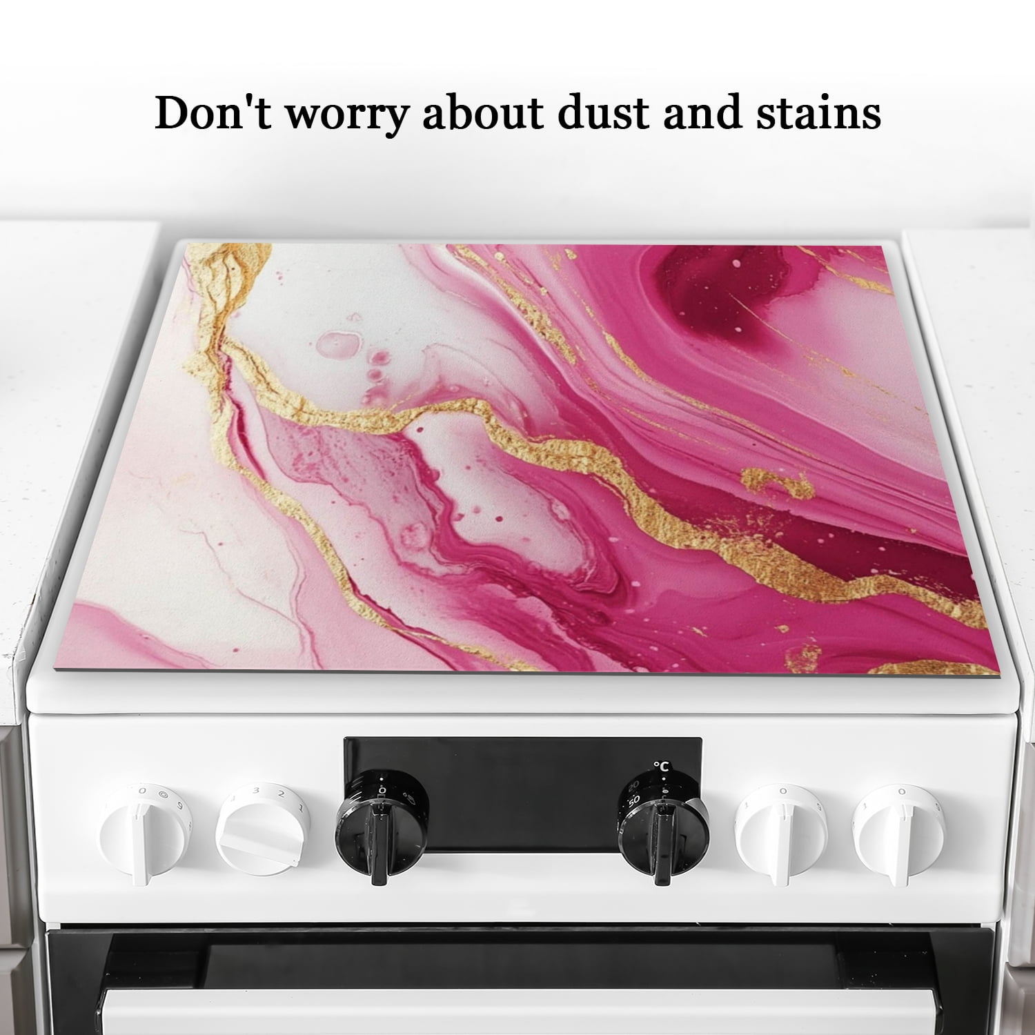 Foldable Cover for Stove Top Electric Flat Top, Abstract Pink and Gold Marble Stovetop Induction Protector, Square Stove Burner Covers Mat for Kitchen RV (28×20 Inch)