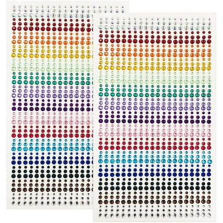 2 Sheet Self-Adhesive Rhinestone Stickers, DaKuan 15 Colors 900 pcs, 3mm 4mm 5mm DIY Self Adhesive Colorful Gem Rhinestone Embellishment Stickers Sheet Fits for Crafts