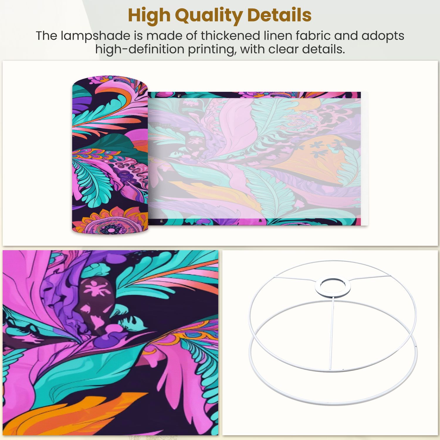 Linen Drum Lampshades Bright colorful seamless floral plants psychedelic vibrant funky 13"x13"x10" Light Shade for Table Lamps Floor Lamps Drum Lamp Shades Lampshade Replacement Assembly Required
