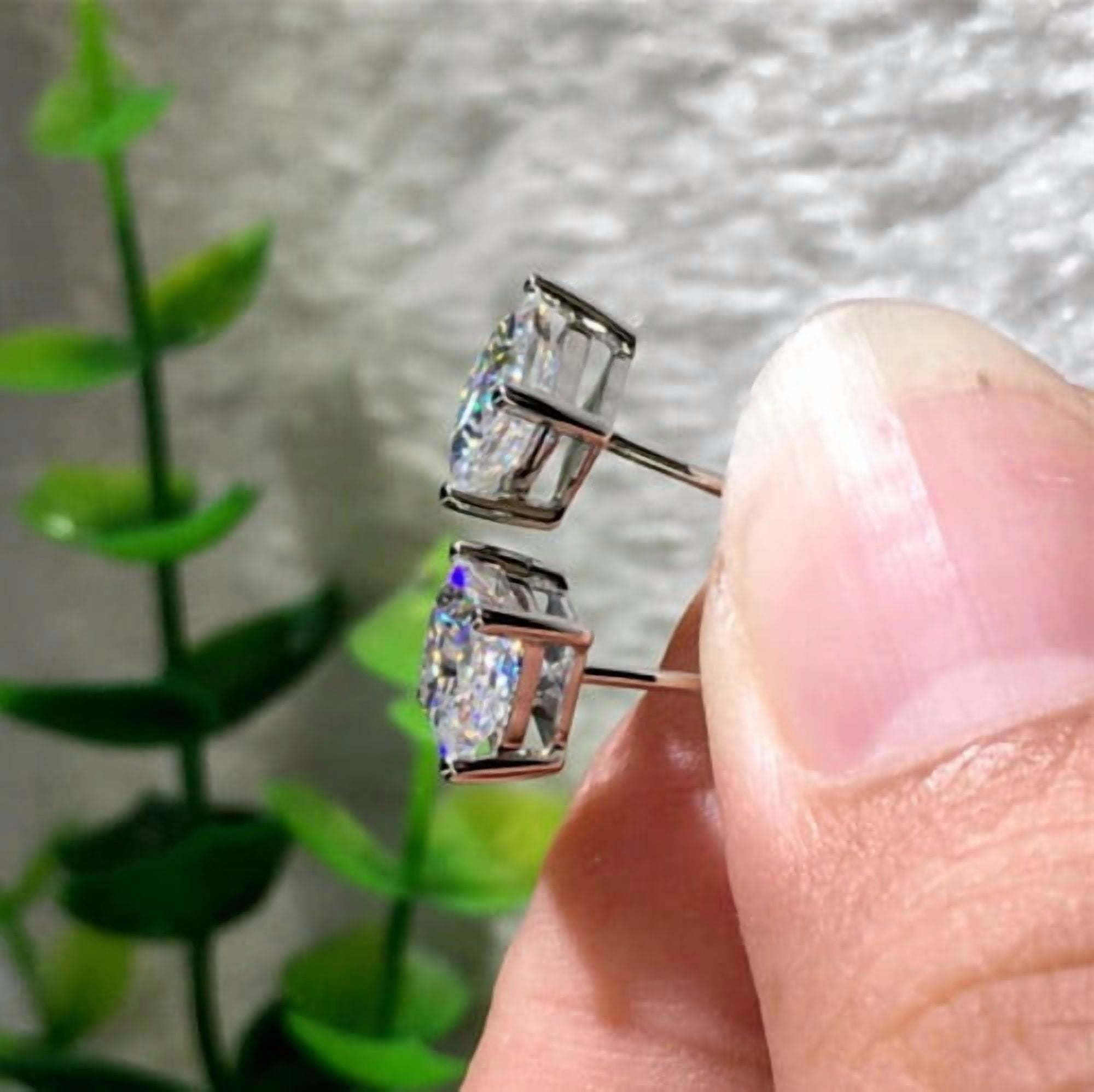 2 CT Simulated Diamond Stud Earrings, 6mm D/VVS1 CZ, 925 Sterling Silver, 14K White Gold Plated, Screw Back