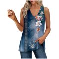 thumbnail image 2 of Tank Tops for Women under $5 Plus Size Clearance Sleeveless Printed V-neck Pullover Side Slit Loose Casual Top Multicolor L, 2 of 6