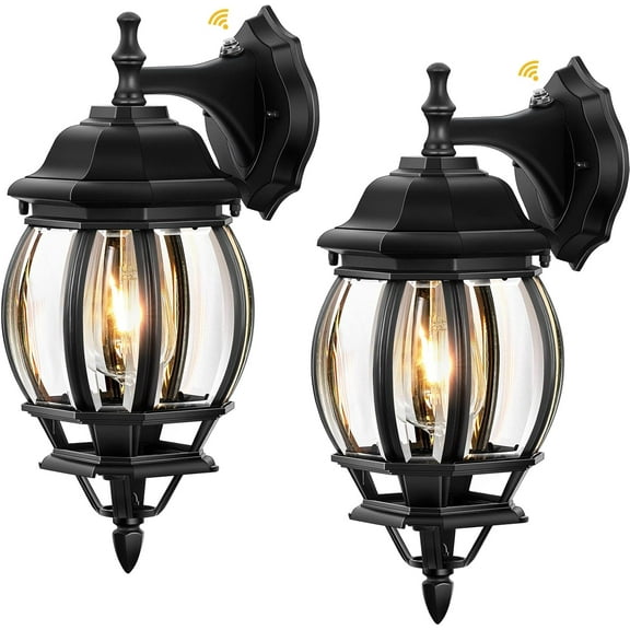 Dusk to Dawn Porch Lights Outdoor, Black Exterior Light Fixtures Wall Mount for House, 2 Pack Modern Coach Lights for Garage with Tempered Glass, Anti-rust Outdoor Wall Sconce Lantern for Patio