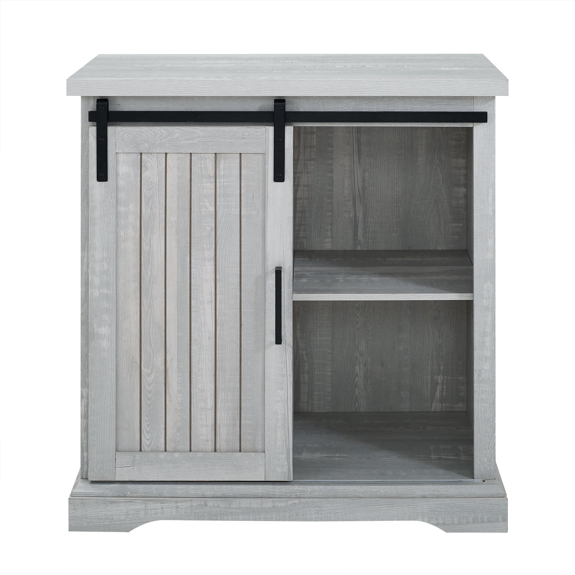 Woven Paths Modern Farmhouse Sliding Door Accent Cabinet, Stone Grey