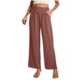 thumbnail image 2 of Wiyuqeen Women Flowy Pants Comfy Cotton Linen Wide Leg Palazzo Pants Loose Fit Long Lounge Slacks Button Up High Waist Trousers Pockets, 2 of 8