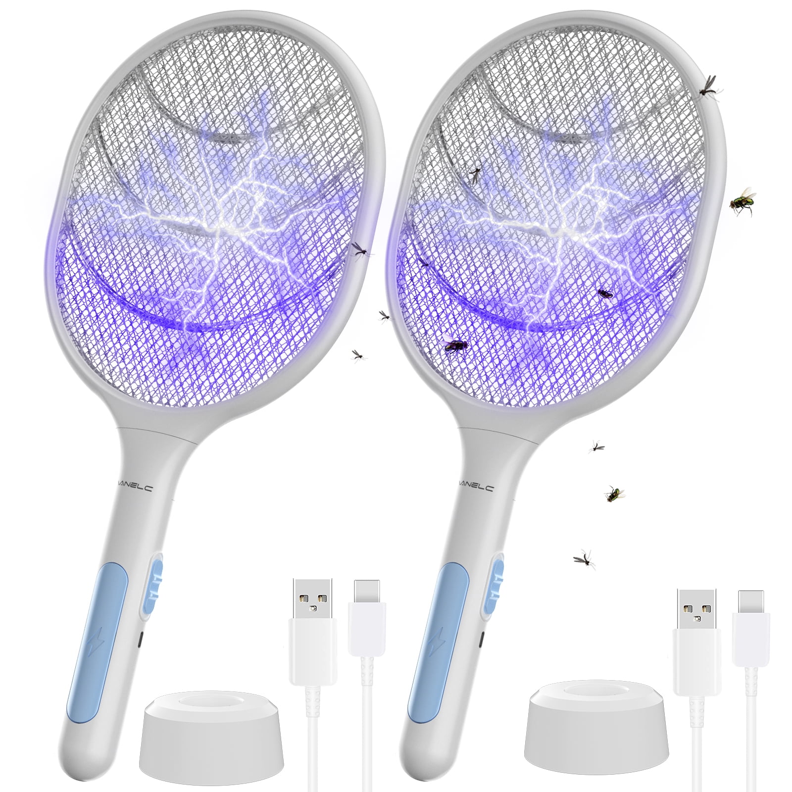 Mosquito Killer Mosquitoes Lamp & Racket 2 in 1 VANELC Bug Zapper 2 Pack Insect and Flying Bugs Trap for Home and Outdoor Powerful Grid 3-Layer Mesh USB Rechargeable Electric Fly Swatter 