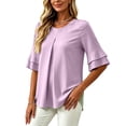 thumbnail image 4 of ClodeEU Women's Round Neck Pleated 3/4 Sleeve Tunic Blouse Top,Casual Loose Shirt Purple,Women's Plus XXL, 4 of 9