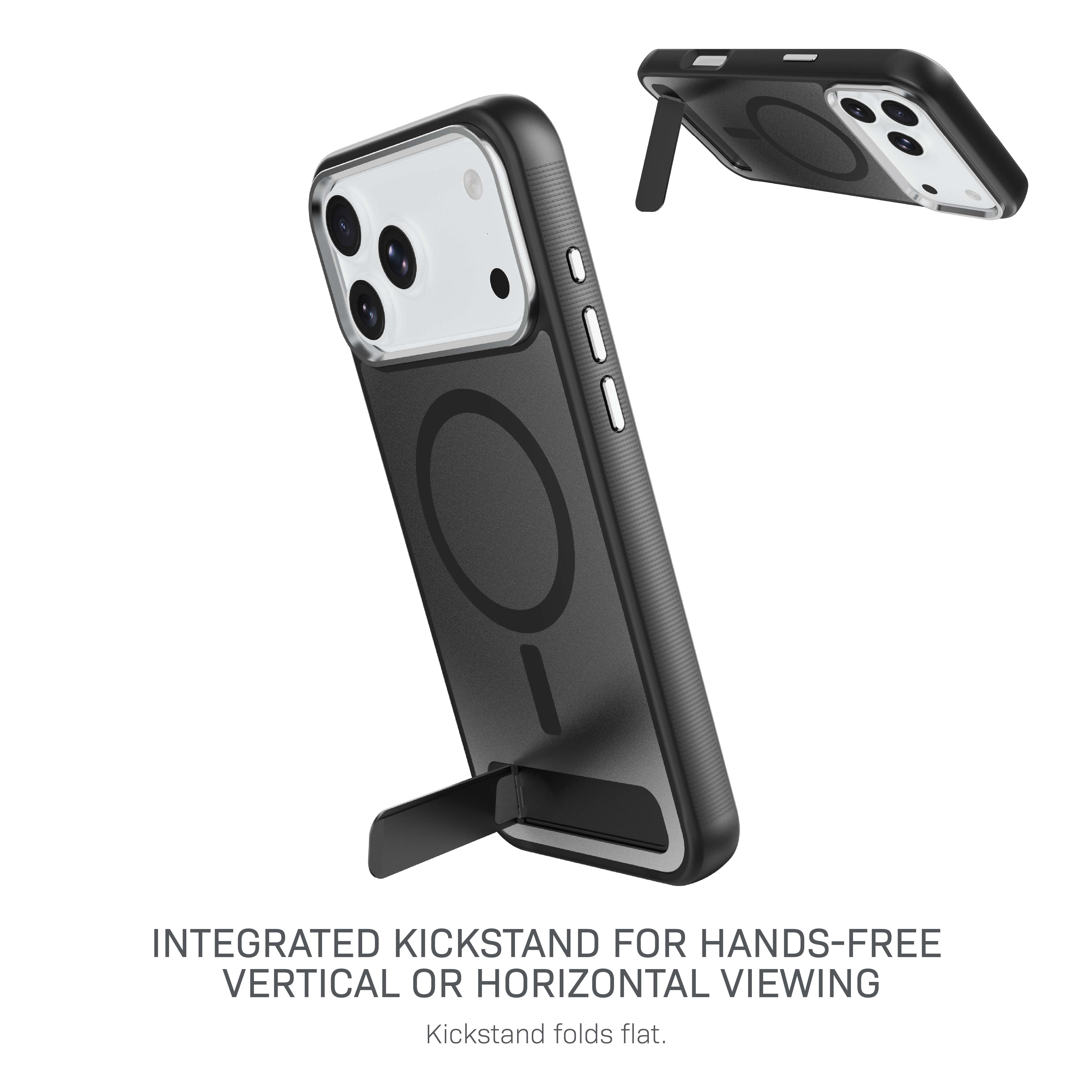 Body Glove Reflector Phone Case with Kickstand for iPhone 18 Pro / 17 Pro, MagSafe Compatible - Metallic Black