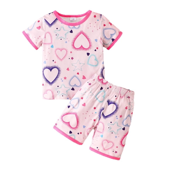 Pajama Set for Girls Valentines Day Pjs Short Sleeve Heart Print Crewneck Sleep Top Girls 7-8 Years Pajamas