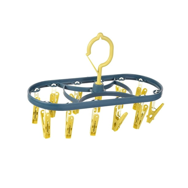 Tendedero plegable a prueba de viento Tendedero de pinzas para la ropa Herramienta de balcón Hogar 12 Clips Tendedero plegable para ropa Perchero para azul y amarillo Sunnimix Perchas de Clip Plegables