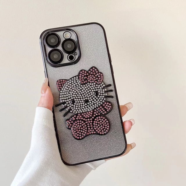 Sanrio-fundas de teléfono de hello kitty para iPhone 14, 13, 12, 11 Pro Max, con diamantes de colores galvanizados, color rosa kawaii Fivean unisex