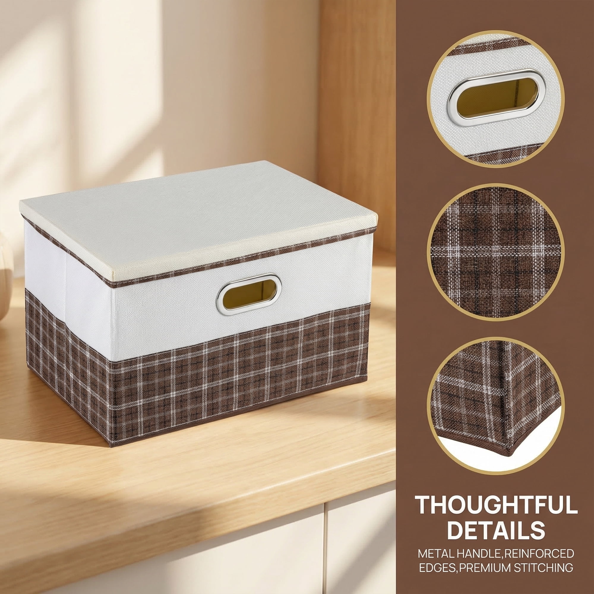 Unique Bargains Storage Cube Fabric Storage Bin with Handles Coffee 16.9*11.8*10.6in