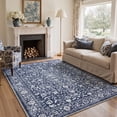 thumbnail image 4 of KUETH 2.5x10 Machine Washable Flat Pile Accent Rug with Rubber Backing, Vintage Persian Deep Blue Floral Carpet Area Rug for Entryway Bedroom and Kitchen, 4 of 6