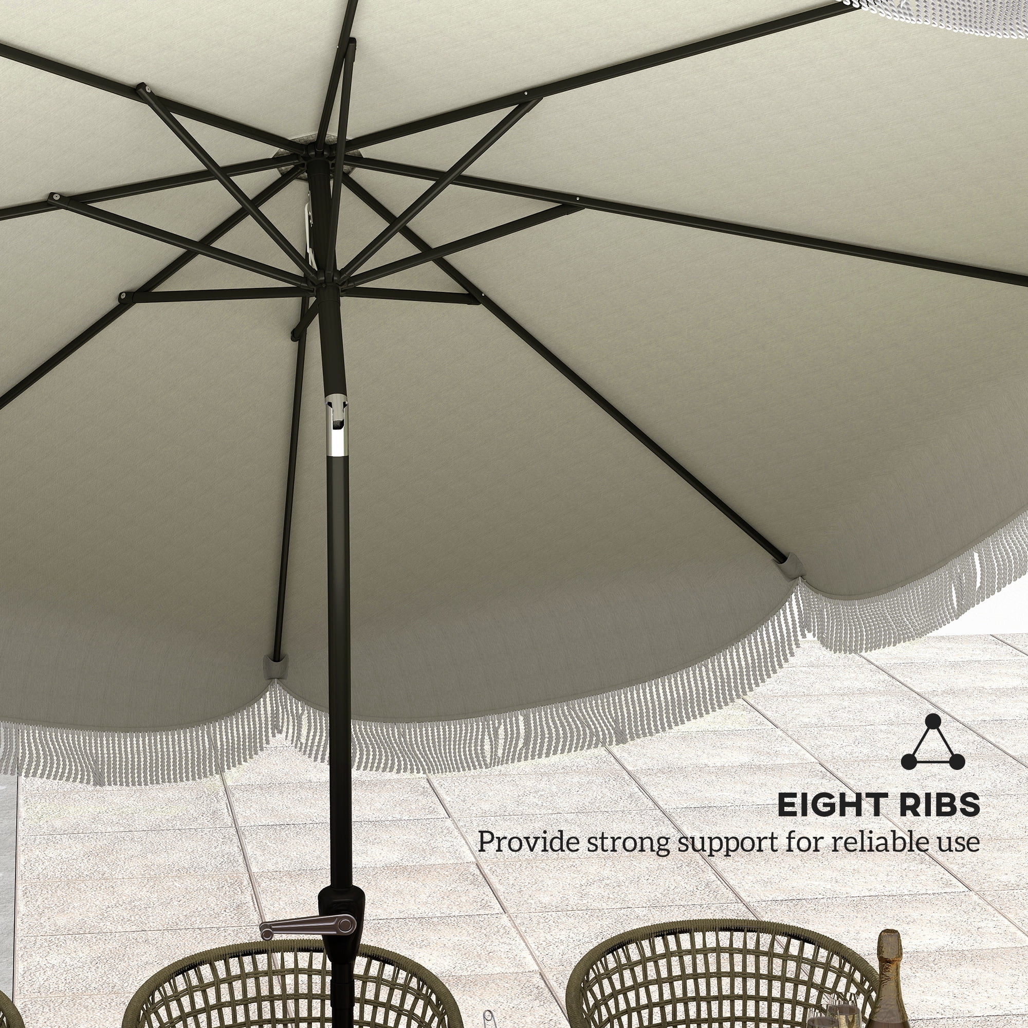 Outsunny 9FT Patio Umbrella, UPF 30+ Outdoor Market Umbrella, Vented Patio Table Umbrella with Crank, 8 Ribs, Push Button Tilt, Light Gray