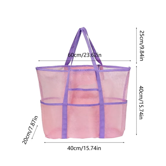 Large Beach Tote Bag with Mesh Storage, Waterproof Nylon & Spandex, Spacious Handmade Toiletry Organizer for Travel, Shopping & Leisure