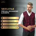 thumbnail image 2 of Oliver George 4pc Men's Paisley Design Formal Suit Vest Waistcoat Tuxedo Dress Vest Necktie BowTie Handkerchief Set For Suit or Tuxedo Wine Red X-Large, 2 of 5