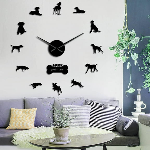 Pointer Dog Breed Modern 3D DIY Wall Clock German Shorthaired Pointer Deutsch Kurzhaar Wall Watch Pet Lover Gift Creative Show(Black,27inch)
