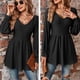 thumbnail image 4 of Camisas de manga larga para mujer, blusas casuales tipo túnica plisada, blusas con cuello en V, negras, M, L, XL, XXL, 4 of 5