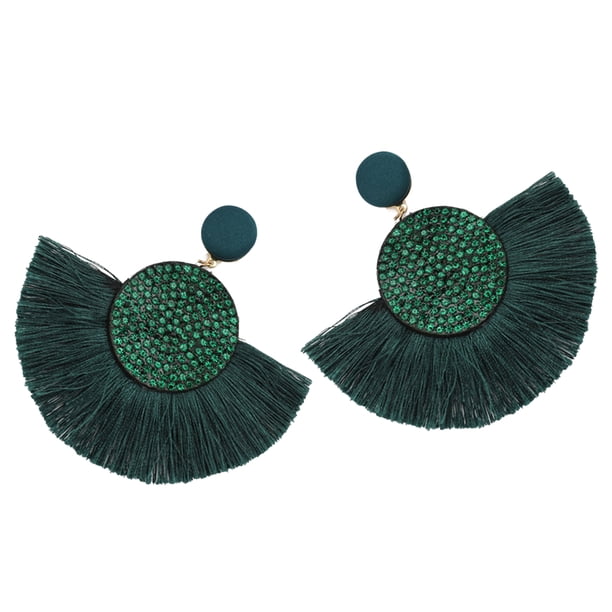 1 par de pendientes de borla, adorno colgante con flecos, colgantes para orejas, accesorio de moda, adorno de joyería, pendiente bohemio para Ropa, zapatos y accesorios Miscelánea Verde oscuro Minnieouse AP009873-06B