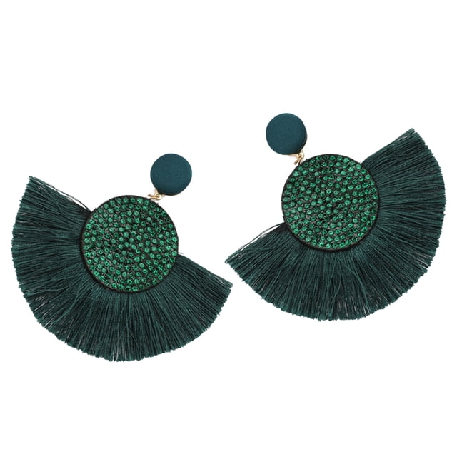 1 par de pendientes de borla, adorno colgante con flecos, colgantes para orejas, accesorio de moda, adorno de joyería, pendiente bohemio para Ropa, zapatos y accesorios Miscelánea Verde oscuro Qarigey AP009873-06B