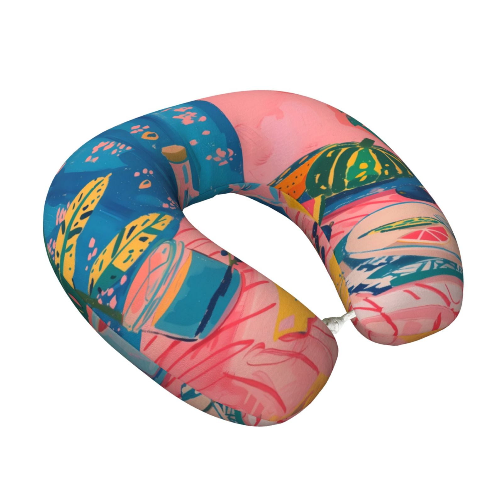 Xecao Colorful Summer Fruit Table Print Memory Foam Cervical Neck Pillow Versatile U-Shaped Pillows for Home,Office,Camping,Travelling,Soft Washable Cover