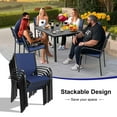 thumbnail image 3 of 7 Piece Outdoor Patio Dining Set, Plastic-wood Dining Table and Chair for 6, All-weather Textilene Armchair Set Space-saving for Small Garden Yard Deck Porch, Blue, 3 of 11