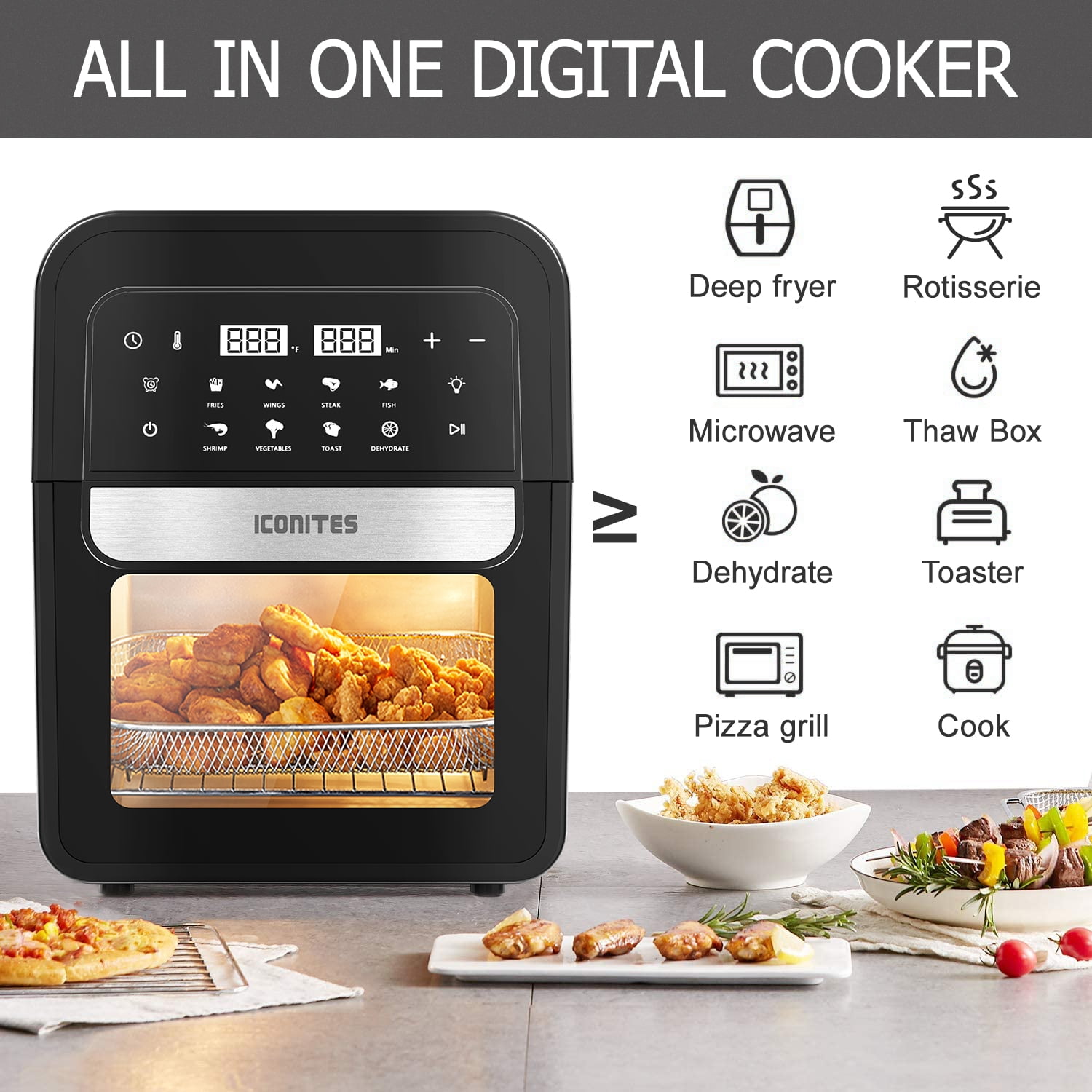 Hot Airfryer Convection Oven LCD 8-in-1 Air Fryer 6.5 Quart Air Fryer Oven