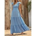 thumbnail image 3 of Women'S 2025 Summer Dress V-Neck Cap Sleeve High Waist Floral Tiered Ruffle A Line Long Maxi Dresses Blue XXL, 3 of 7