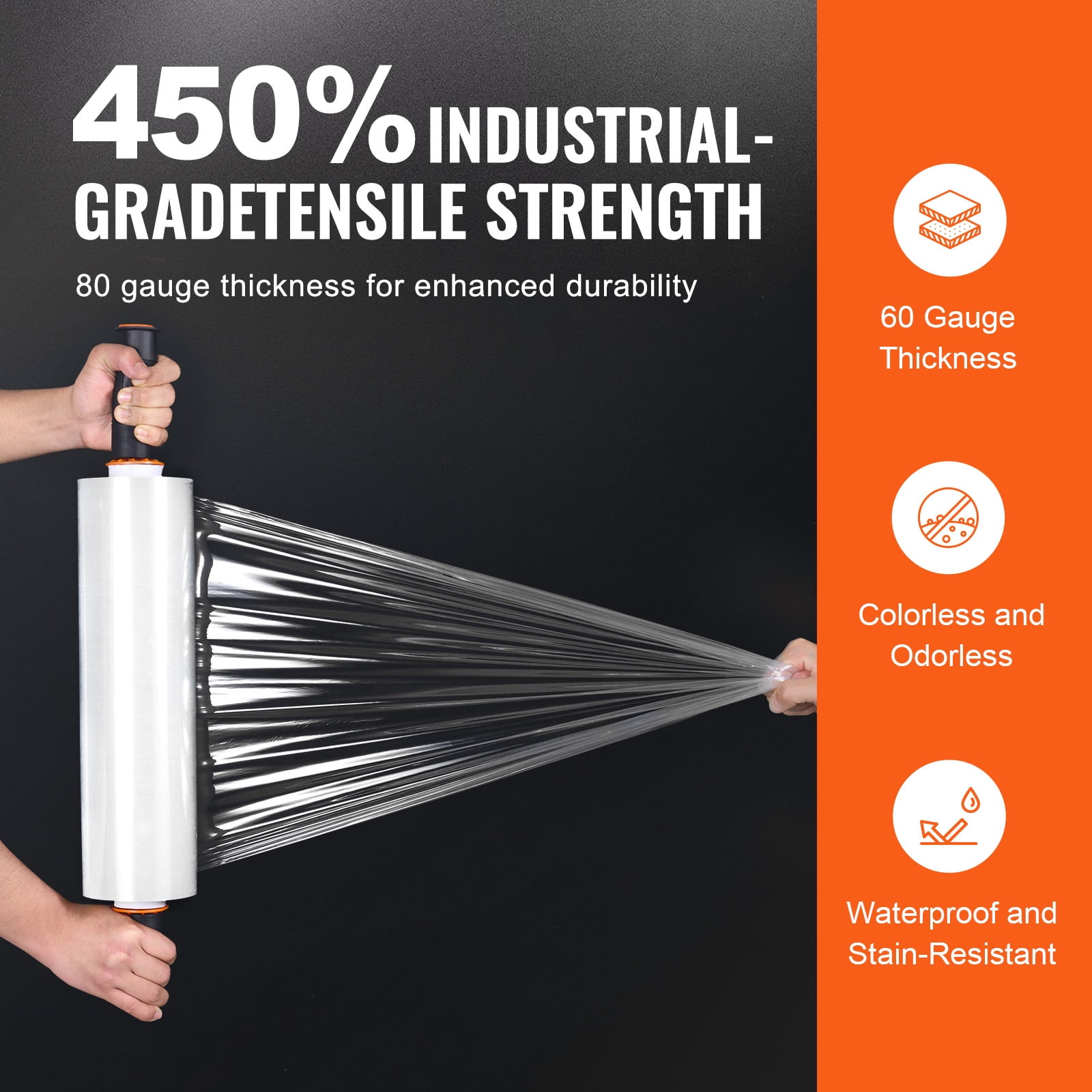 KFFKFF Pallet Wrap, 15-inch by 1200-foot Roll, 80 Gauge Thickness, Clear Industrial Shrink Wrap with Easy-to-Use Handles for Stabilizing Shipments and Moving Tasks