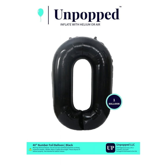 40in Black Number Balloon #0 | Unpopped