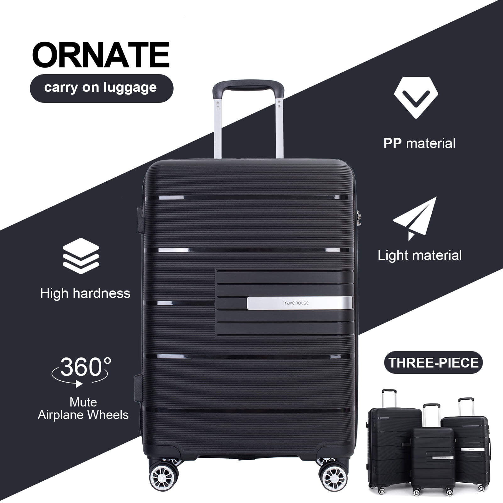 "Tripcomp 3pc Rolling Hard Shell Luggage Set  Spinner Wheels, TSA, CarryOn (20"", 24"", 28""), PP, B(图5)