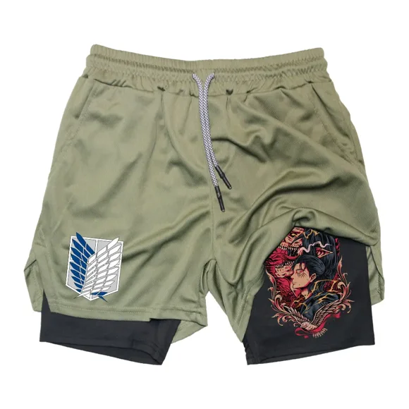 Anime Running Basketball 2 in 1 Quick Dry Men‘s Gym Sports Shorts Workout Jogging Pants Breathable Phone Pants M-3XL