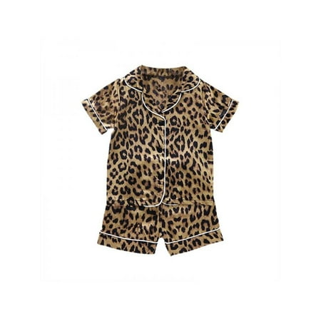 

Baby Leopard Print Outfits Set Short Sleeve Blouse Tops+Shorts Sleepwear Pajamas