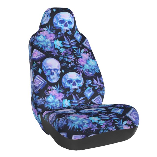 Wukai Skull blue crystal flower Full Set Car Seat Covers with Soft Padding Universal Auto Front Seats Protector and Cushion Mat