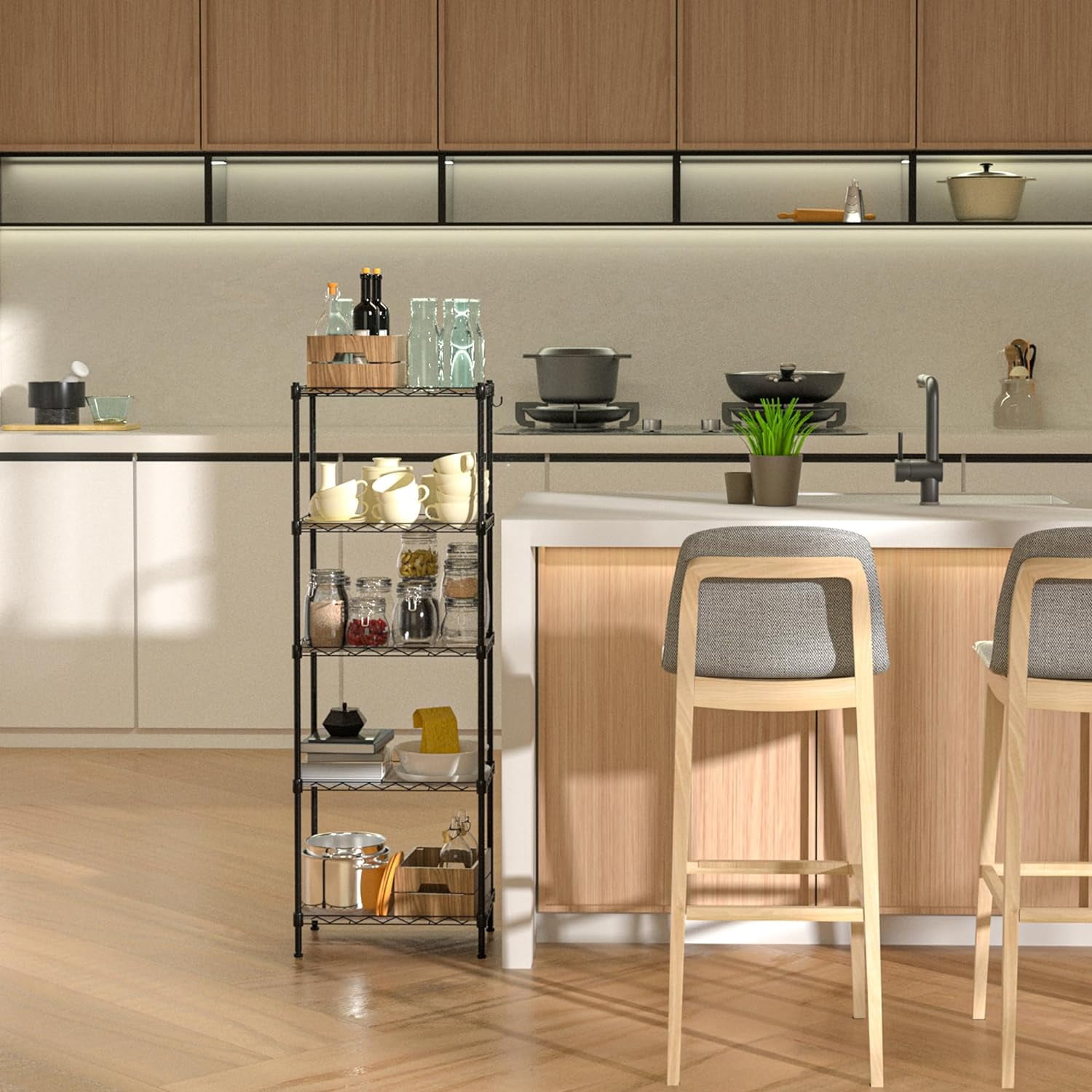 WORKPRO 550 lbs 5-Tier Metal Shelving Unit, 17"W x 11.5"D x 51.5"H, Adjustable Storage Wire Rack  with Extra Hooks and Shelf Liner, Kitchen and Pantry