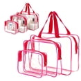thumbnail image 2 of Transparent PVC Makeup Bag Set, Large Capacity Zipper Storage Bags For Travel Toiletry Organizer, Waterproof Cosmetic Pouch Set With Handle, Rose Red 3 Piece Set (Multicolor, 18*14*5CM), 2 of 4