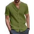 thumbnail image 1 of UKAP T-Shirt Homme Col Montant Manches Courtes Couleur Unie Vacances Vert Armée G, 1 of 2