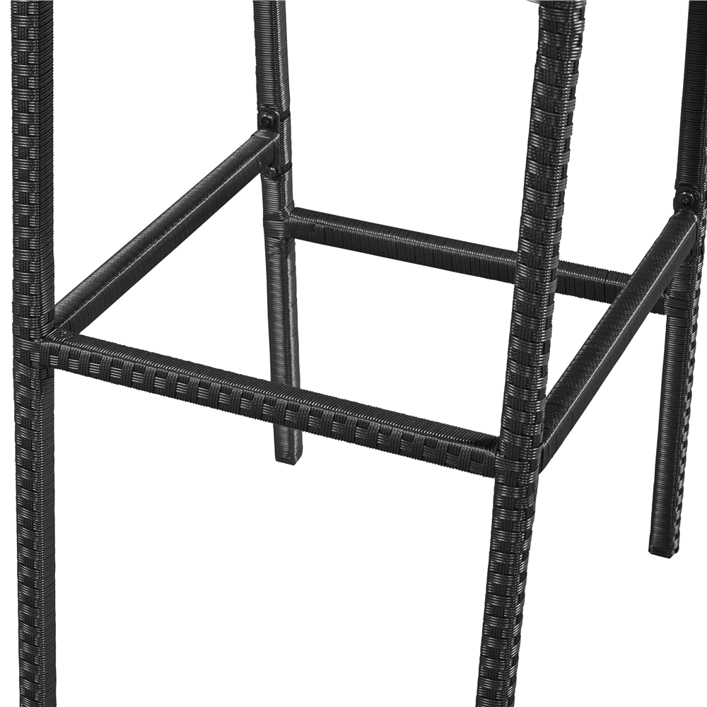 Renwick 7-Piece Outdoor Bar Table and Chairs Set with Wood Top and Cushions, Black/Beige