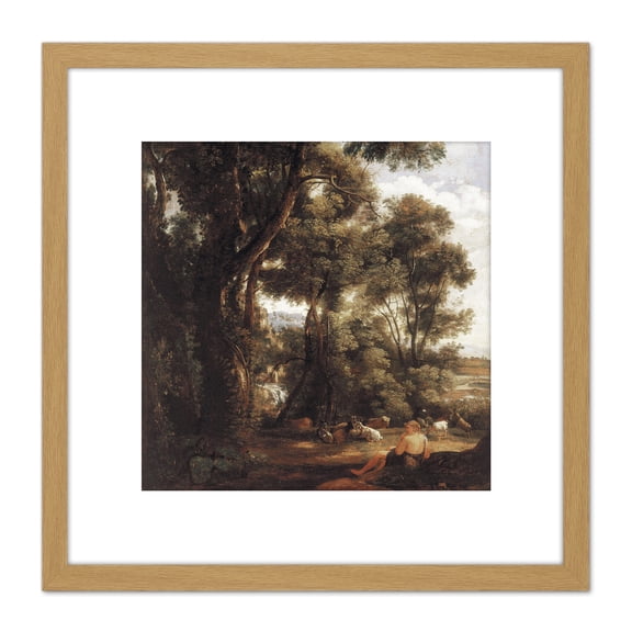 John Constable Landscape With Goatherd And Goats 8X8 Inch Square Wooden Framed Wall Art Print Picture with Mount