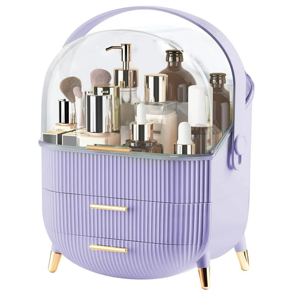 SAZYY Make up Organizers and Storage, Cosmetics Skincare Organizers with Lid and Drawers, Cosmetic Display Cases for Countertop, Bathroom, Dresser, Ideal Gifts for Women, Purple