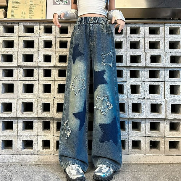 2DXuixsh Girls Jeans Wide Leg Jeans Straight Leg Denim Pants High