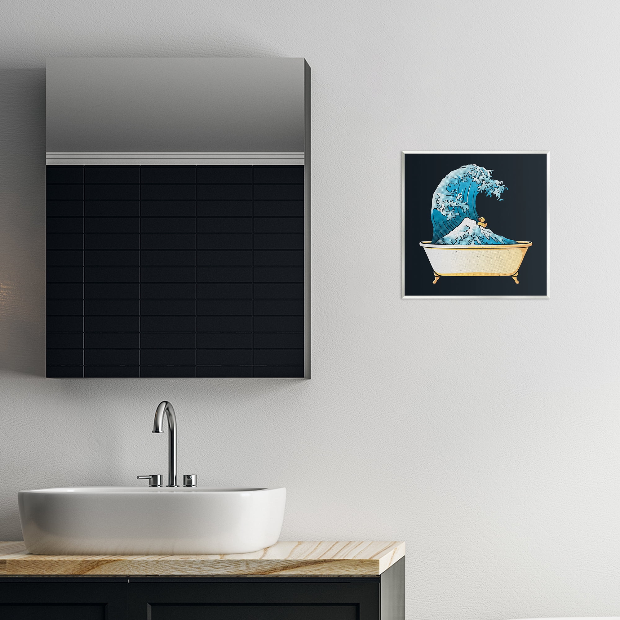 Stupell Industries Bathtub with Kanagawa Wave Wall Plaque Art, design by Tobe Fonseca