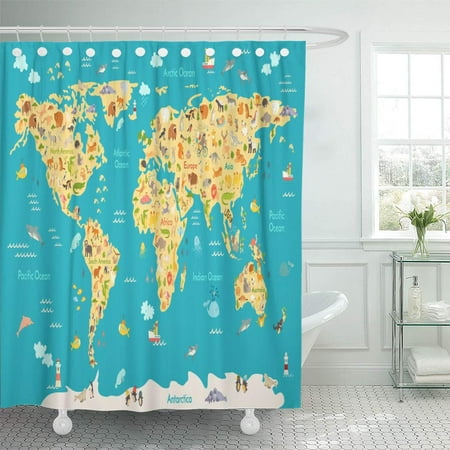 SUTTOM Map for Kid World Children Cute Preschool Cartoon Shower Curtain