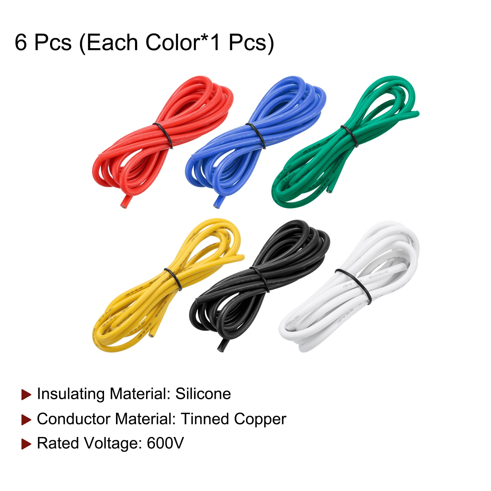 Uxcell 6Pcs 12 Gauge Silicone Wire 12AWG Electrical Wire Stranded Wire Flexible Tinned Copper Wire High Temp Hookup Wire 6 Color 4.92ft