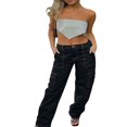 thumbnail image 2 of Women’s Casual Straight Jeans Fashion Solid Color Side Pockets Patch High Waist Denim Pants, 2 of 9