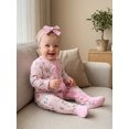 thumbnail image 4 of RUINIXCW 2 Pcs Infant Girl Outfit Long Sleeve Crew Neck Goose Floral Print Footed Romper and Headband Set, 4 of 8